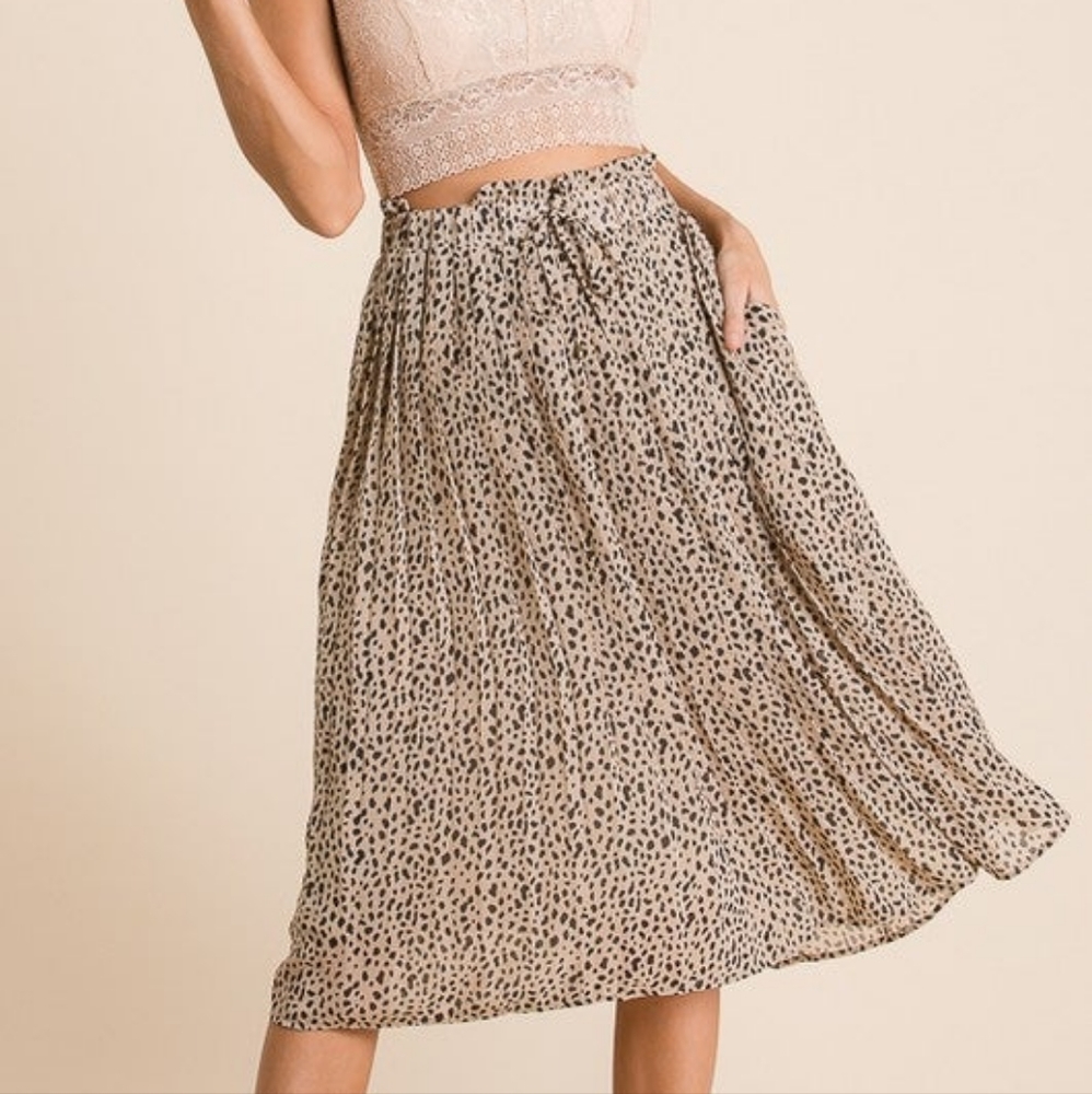 Leopard chiffon pleated skirt